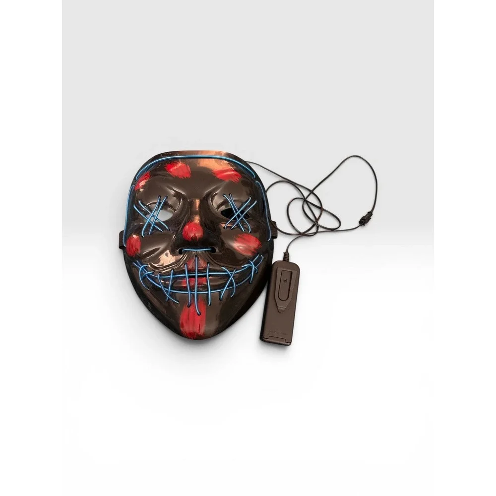 LED Light Up Purge Mask Blue EL Wire Black Red Splatter Halloween Rave Cosplay